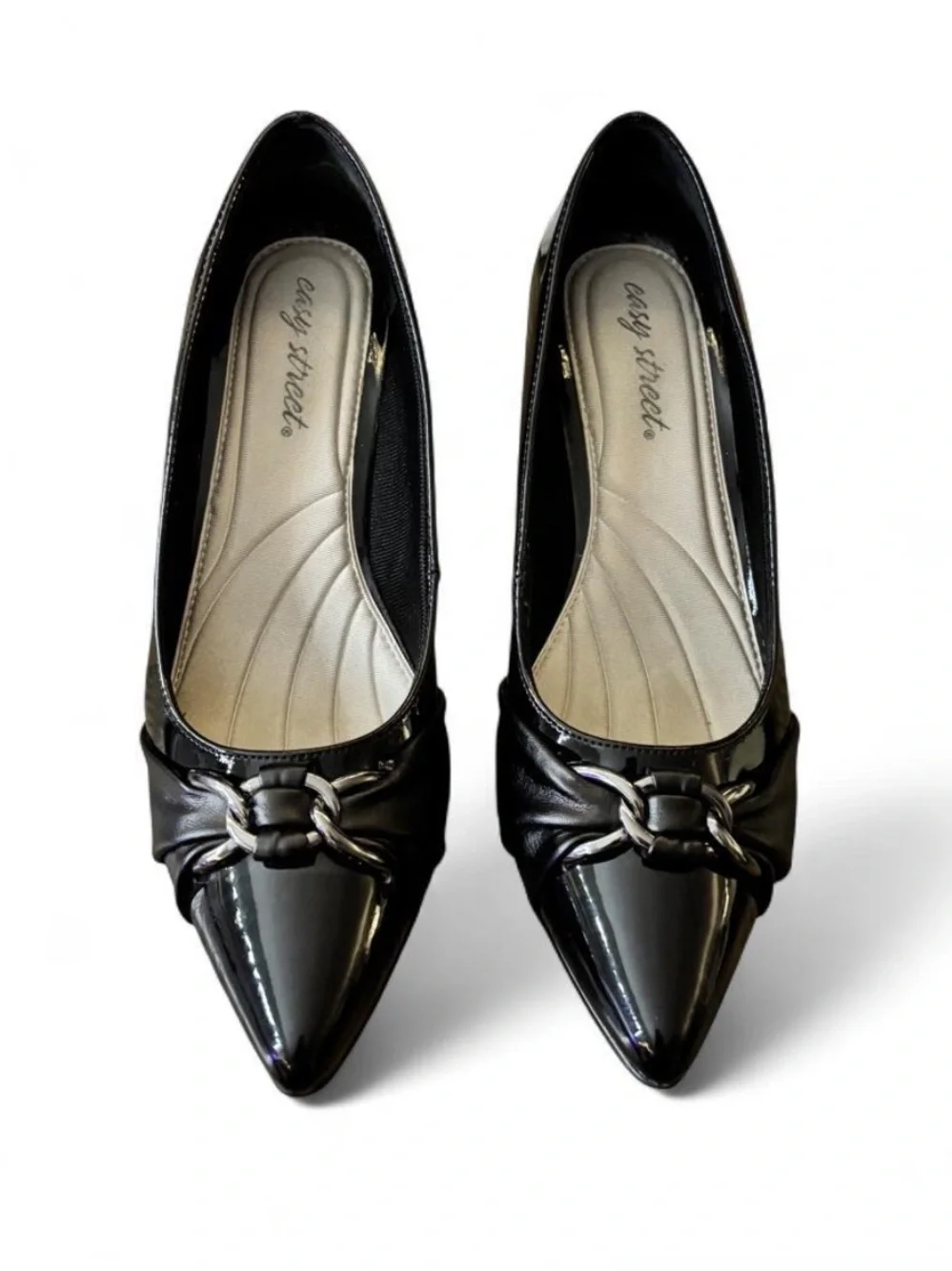 Easy street Black Pointed-Toe Kitten Heel Pumps with Knot Accent